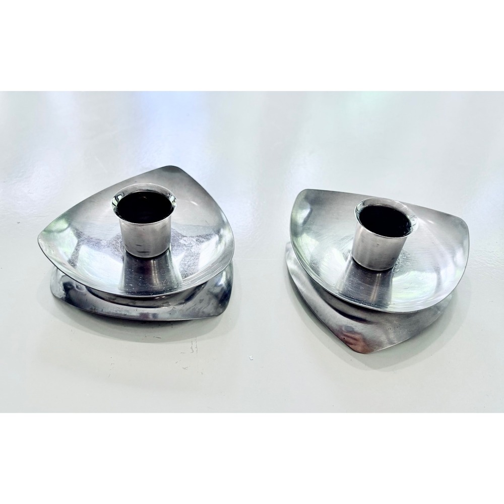 Vintage 1970s Avon Stainless Steel Triangular Candlestick Holders MCM Danish